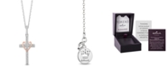 Hallmark Diamonds Cross & Heart Blessings pendant (1/10 ct. t.w.) in Sterling Silver & 14k Rose Gold (16"+2" extender)